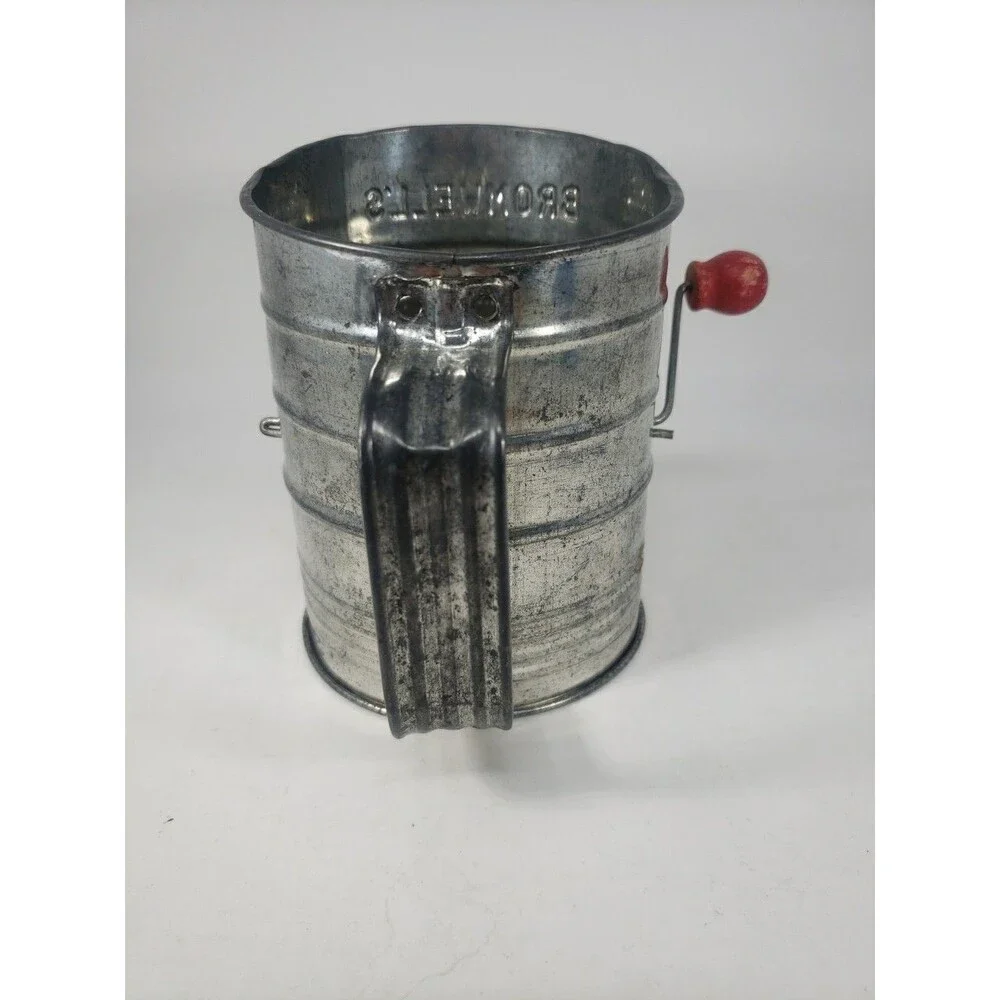 Vintage Bromwell's 3 Cup Measuring Sifter Red Wood Handle USA Farmhouse Decor